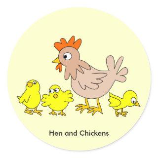 Animated Hen and Chickens Classic Round Sticker