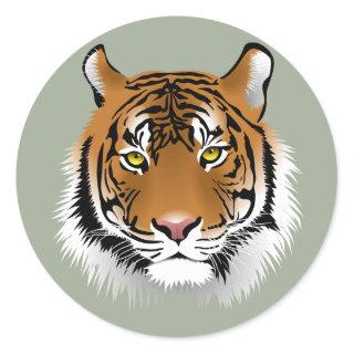 Animated Tigers Face Classic Round Sticker