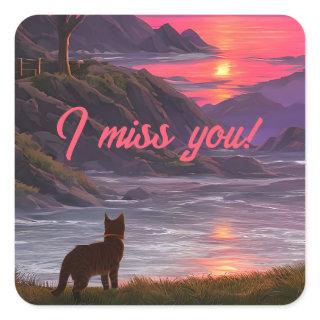 Anime cat next to a lake postcard square sticker