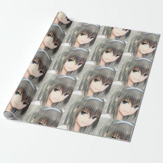 Anime dark-haired girl gray eyes