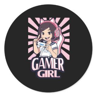 Anime Gamer Girl Gaming Girls Gift Classic Round Sticker