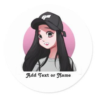Anime Girl in Black Cap Personalized  Classic Round Sticker