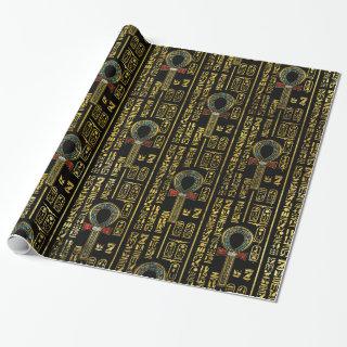 Ankh  and Egyptian hieroglyphs pattern