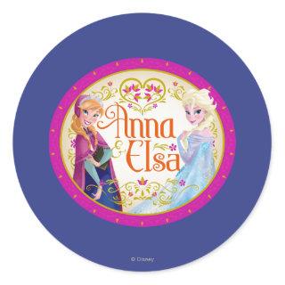 Anna and Elsa | Floral Frame Classic Round Sticker