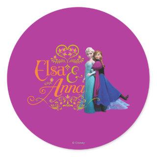 Anna and Elsa | Standing Back to Back Classic Round Sticker