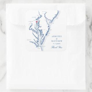 Annapolis Chesapeake Bay Map Navy Wedding Favor Square Sticker