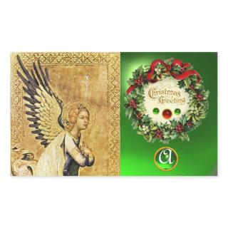 ANNUNCIATION ANGEL MONOGRAM, Green Emerald Rectangular Sticker