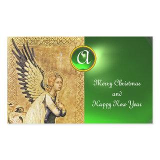 ANNUNCIATION ANGEL MONOGRAM, Green Emerald Rectangular Sticker