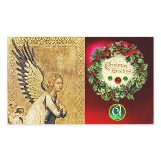 ANNUNCIATION ANGEL MONOGRAM,  Ruby Green Emerald Rectangular Sticker