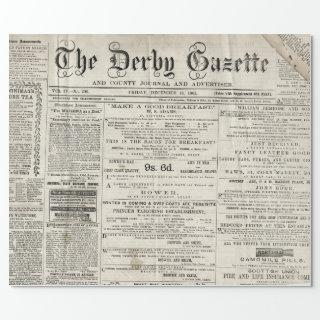 ANTIQUE 1863 NEWSPRINT DECOUPAGE