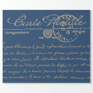 Antique Blue Carte Postale French Script