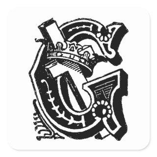 Antique Calligraphy Masonic Symbols Letter G Square Sticker