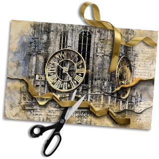 Antique Clock Tower | Steampunk Ripped Decoupage Tissue Paper