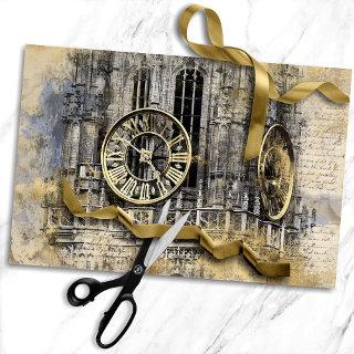 Antique Clock Tower | Vintage Steampunk Decoupage Tissue Paper