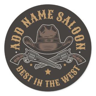 Antique Cowboy Guns ADD NAME Old Wild West Saloon  Classic Round Sticker
