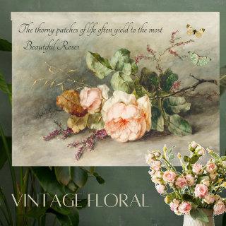 ANTIQUE DUTCH ROSE PAINTING WITH INSPIRING QUOTE TISSUE PAPER