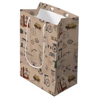 Antique Engineering Mechanical Scientific Pattern Medium Gift Bag