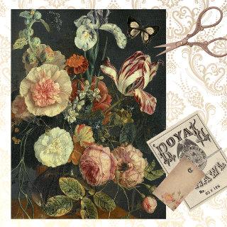 ANTIQUE FLORAL ON CANVAS WITH BUTTERFLY TISSUE PAPER
