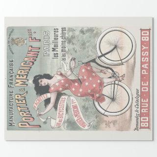 ANTIQUE FRENCH BICYCLE MERCHANT AD DECOUPAGE