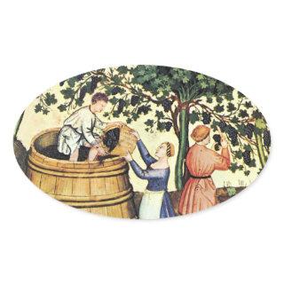 ANTIQUE GRAPE VINEYARD HARVEST OVAL STICKER