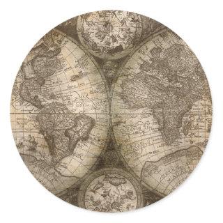 Antique Historical Old World Atlas Map Continents Classic Round Sticker