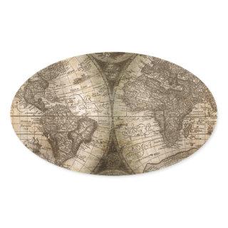 Antique Historical Old World Atlas Map Continents Oval Sticker