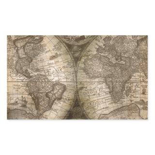 Antique Historical Old World Atlas Map Continents Rectangular Sticker