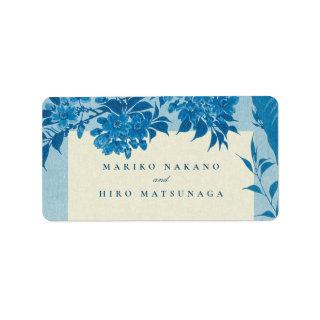 Antique Japanese Blue Cherry Blossom Label