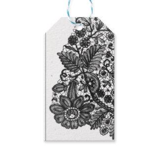 ANTIQUE LACE PATTERN BLACK AND WHITE Gift Tag