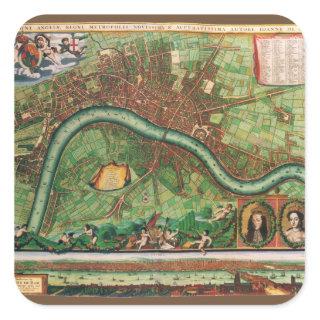 Antique London Street Map by Johannes de Ram, 1689 Square Sticker