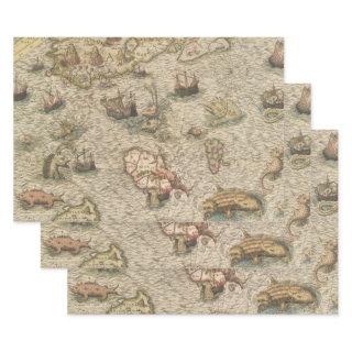 Antique Map and Sea Creatures  Sheets