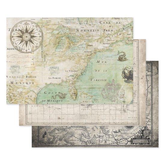 ANTIQUE MAP HEAVY WEIGHT DECOUPAGE  SHEETS