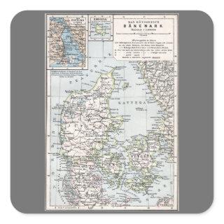 Antique Map of Denmark, Danmark in Danish, 1905 Square Sticker