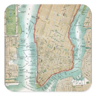 Antique Map of Lower Manhattan and Central Park Square Sticker