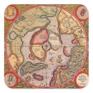 Antique Map of the North Pole Map by Mercator Square Sticker