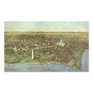 Antique Map with a Panoramic View of Washington DC Rectangular Sticker