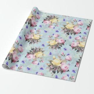 Antique Nostalgic Redouté Roses Pattern blue