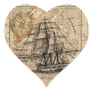 Antique Old General France Map & Ship Heart Sticker