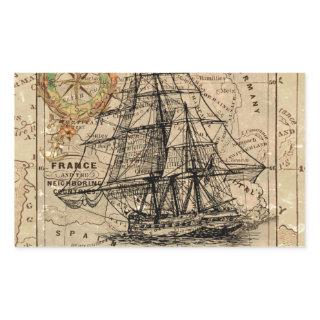 Antique Old General France Map & Ship Rectangular Sticker