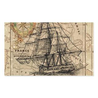 Antique Old General France Map & Ship Rectangular Sticker