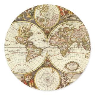 Antique Old World Map by Frederick de Wit, c. 1680 Classic Round Sticker