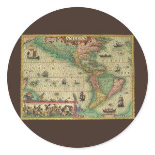 Antique Old World Map of the Americas by Hondius Classic Round Sticker