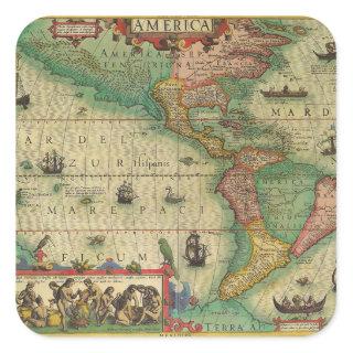 Antique Old World Map of the Americas by Hondius Square Sticker