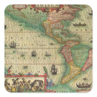 Antique Old World Map of the Americas by Hondius Square Sticker