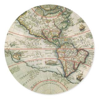 Antique Old World Map the Americas, Theodor de Bry Classic Round Sticker