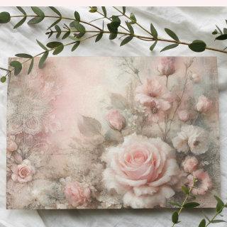 Antique Pastel Pink Rose Bouquet Decoupage Tissue Paper