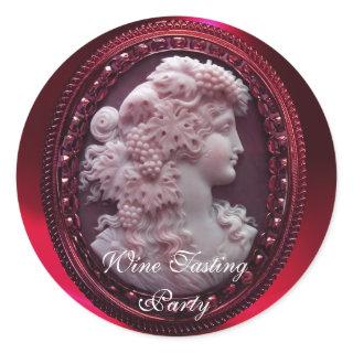 ANTIQUE RED WINE LADY ,GRAPES AND GRAPEVINES CLASSIC ROUND STICKER