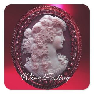 ANTIQUE RED WINE LADY ,GRAPES AND GRAPEVINES SQUARE STICKER