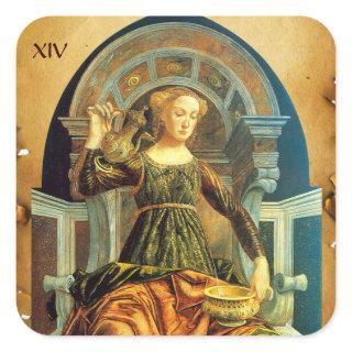 ANTIQUE RENAISSANCE TAROTS 14 TEMPERANCE Parchment Square Sticker