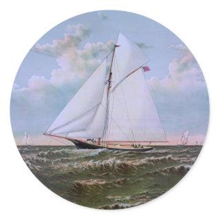 Antique Sailing Ship Sloop Yacht Sailboat Ocean Classic Round Sticker